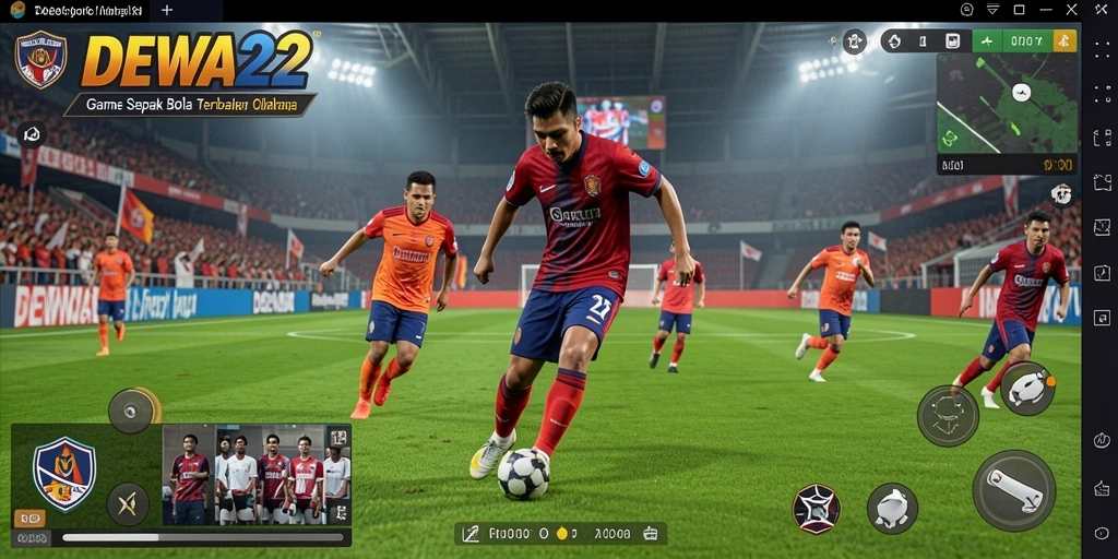 Tampilan gameplay <strong>DEWA22</strong> dengan grafis sepak bola yang mendetail.