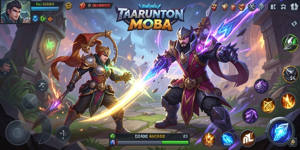 Tampilan gameplay seru di arena pertarungan MOBA yang dinamis.