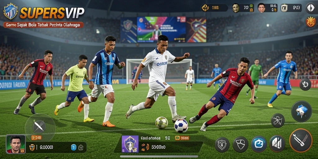 Tampilan gameplay menarik dari SUPERSVIP dengan aksi sepak bola yang dinamis.